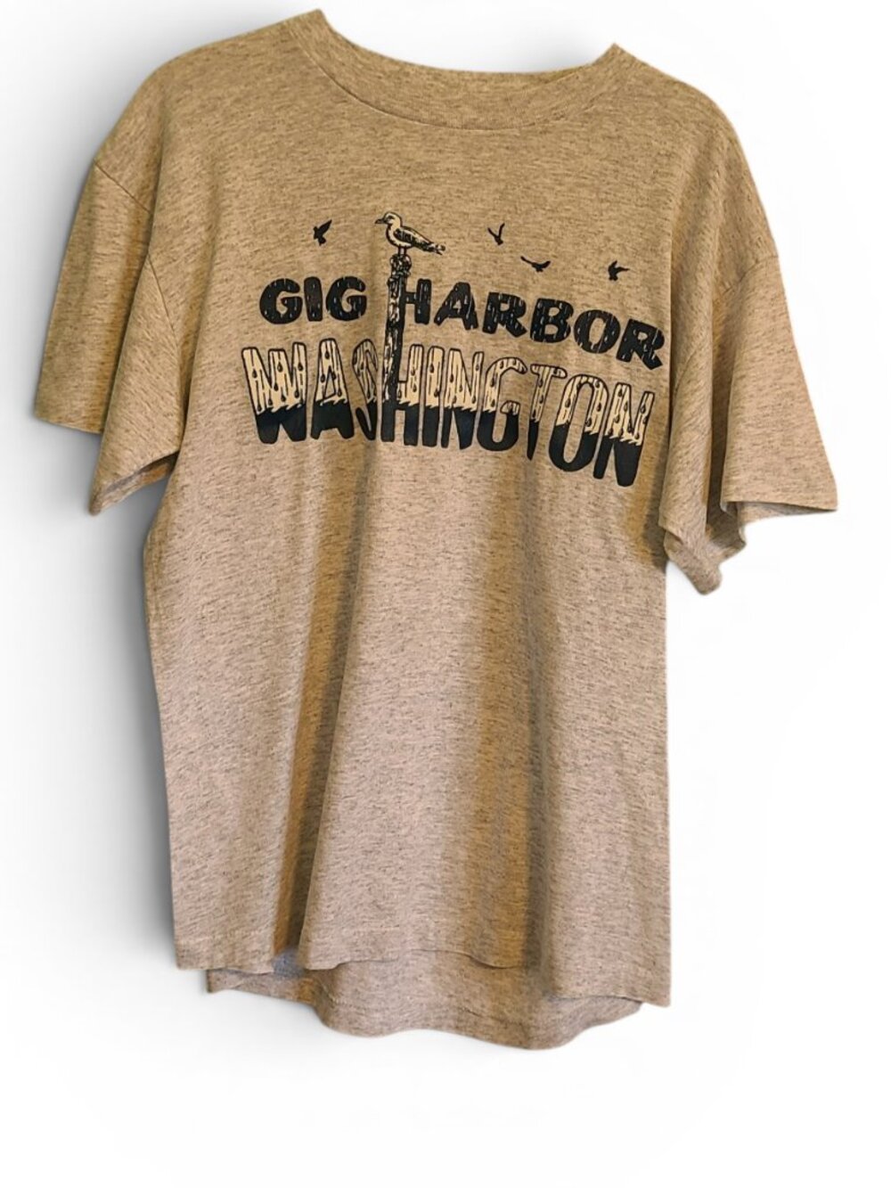 Vintage 80s 90s Gig Harbor Washington SIngle Stitch Gray Graphic T Shirt Travel